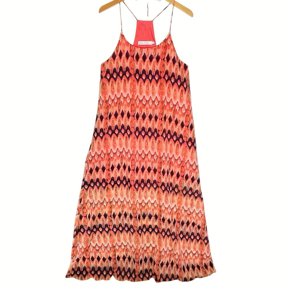 Anthropologie Coral and Navy Patterned Maxi Dress